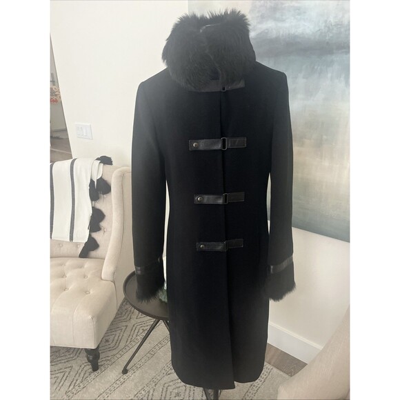 Vintage Mackage Black Wool Faux Fur Jacket Coat Leather Women's Size Medium - Picture 5 of 15